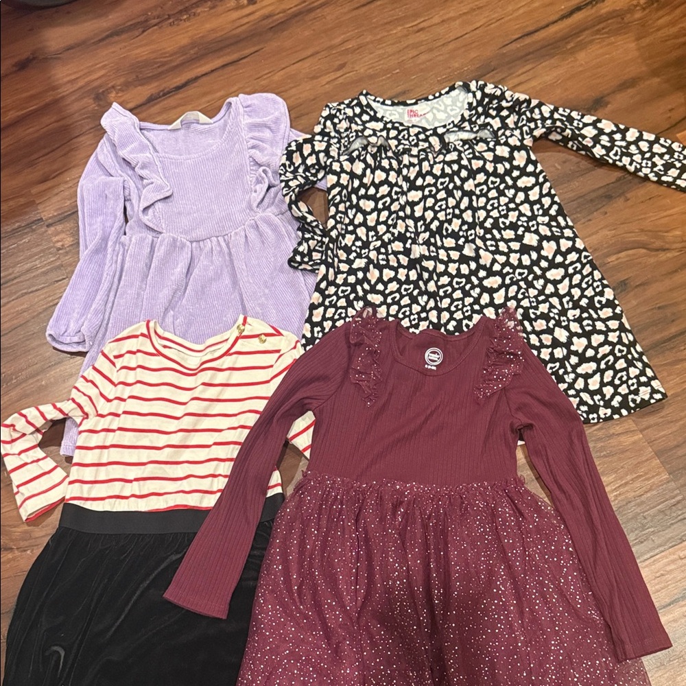 Girls' Dress Bundle - Purple, Black, Red, and Striped